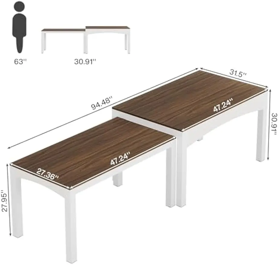 Tribesigns 47”-95” Extendable Dining Table, Long Wood Kitchen Table with Heavy-Duty Metal Frame, Farmhouse Large