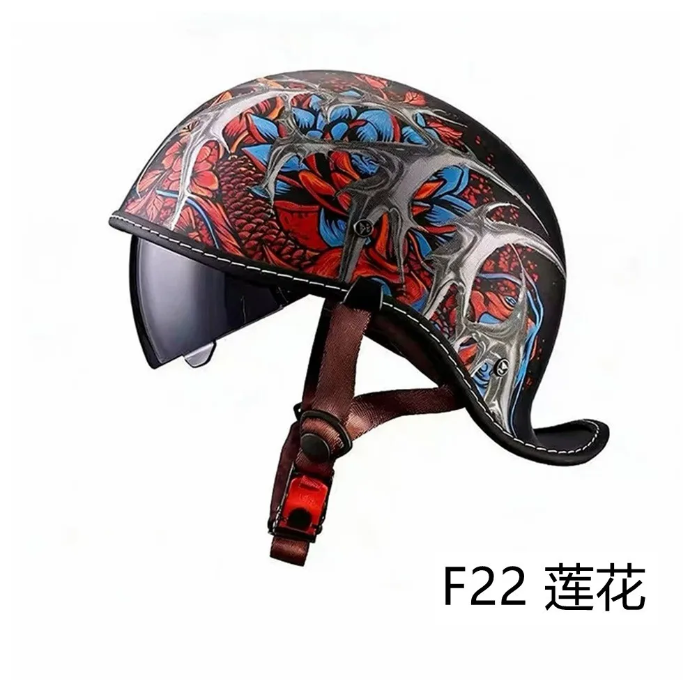 Summer Vintage Motorcycle Helmet Unisex Electric Vehicle Three-Quarter Helmet Pedal Cruise Riding 3C Certified Protection