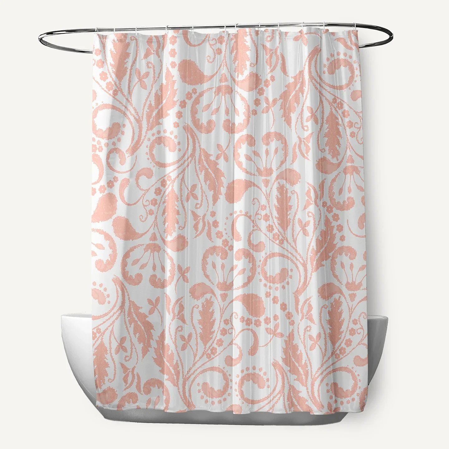 

Aurora polyester shower curtain 70 inches wide by 73 inches long in soft blush tone