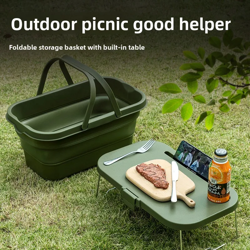 

Складная корзина для пикника на открытом воздухе, удобная для путешествий, корзина с фруктами с крышкой, портативная корзина для хранения большой вместимости для кемпинга