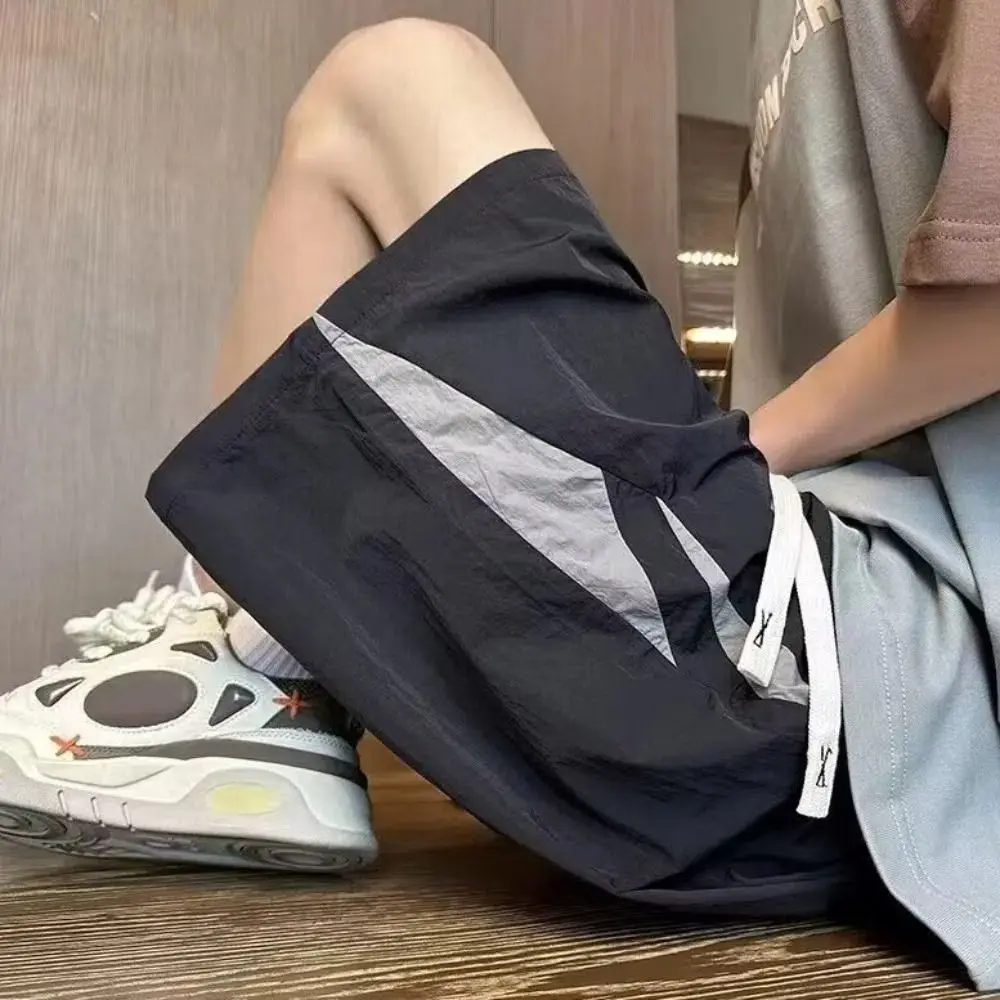 

Fashion Loose Casual Thin Shorts Drawstring High Waist Wide Leg Shorts Summer Beach Knee Length Pants Male