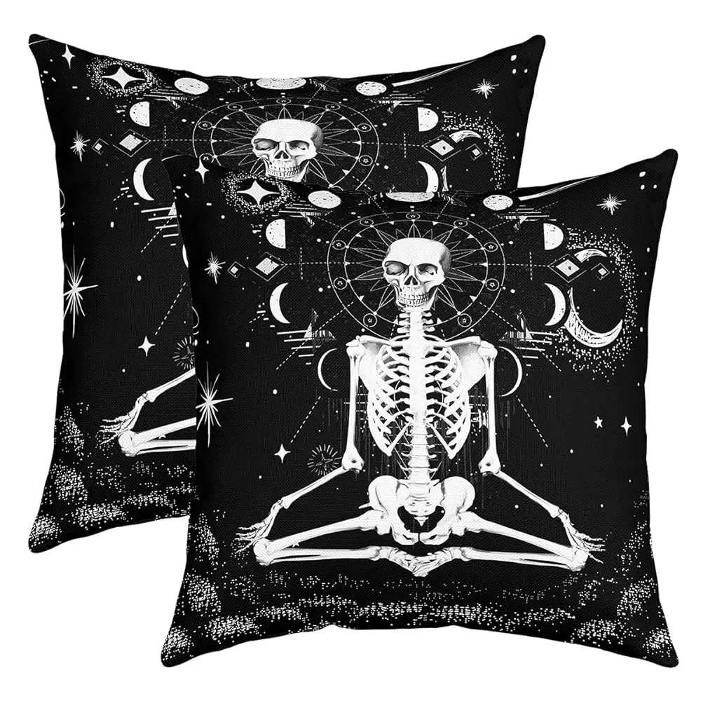 

Pa Of 2 Skull Pillow Covers 24X24,Gothic Skeleton Throw Pillow Covers Moon Duvet Insert Moon Phase Phychedelic Geometric