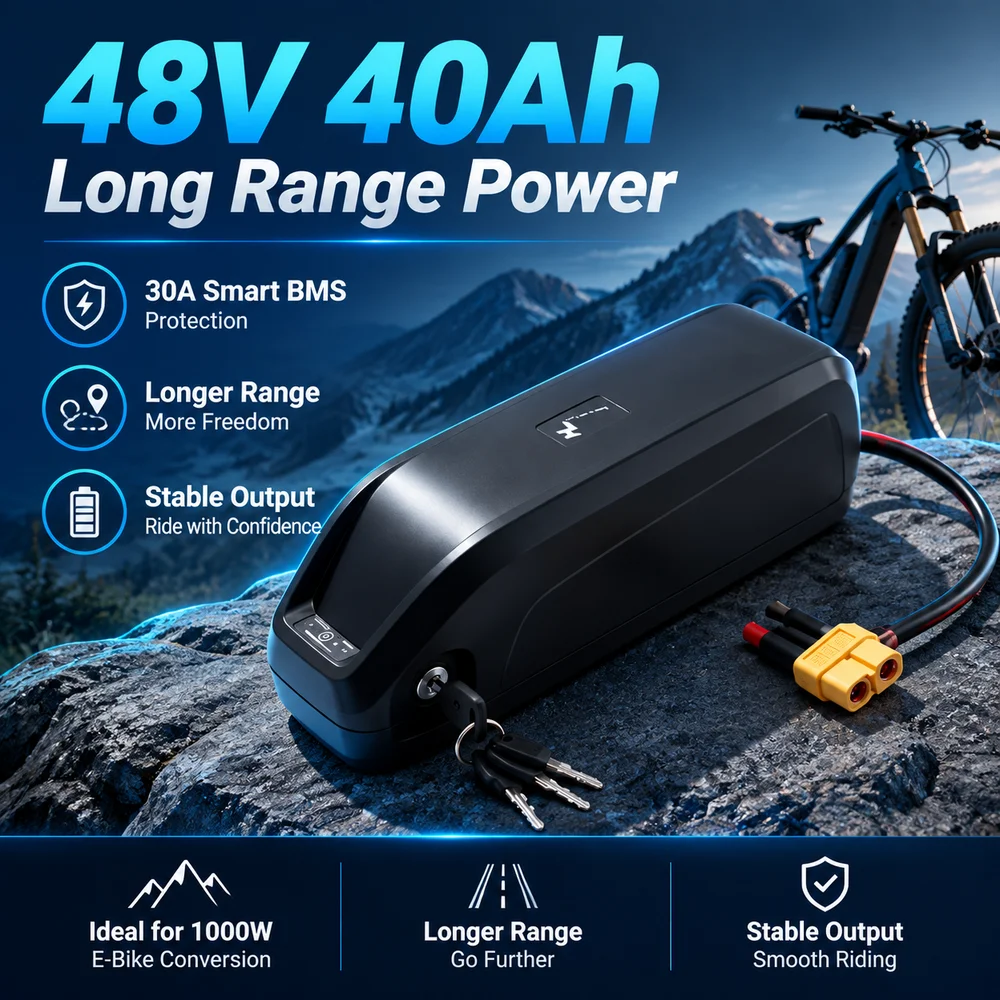Neuer, hochwertiger, wiederaufladbarer 36V-48V-Akku mit 20Ah, 30Ah oder 40Ah Kapazität, Modell Hailong, geeignet für Yadi BBS02, BBS03, BBSHD 500W-2000W-Motoren mit BMS, XT60C-Stecker + Ladegerät.