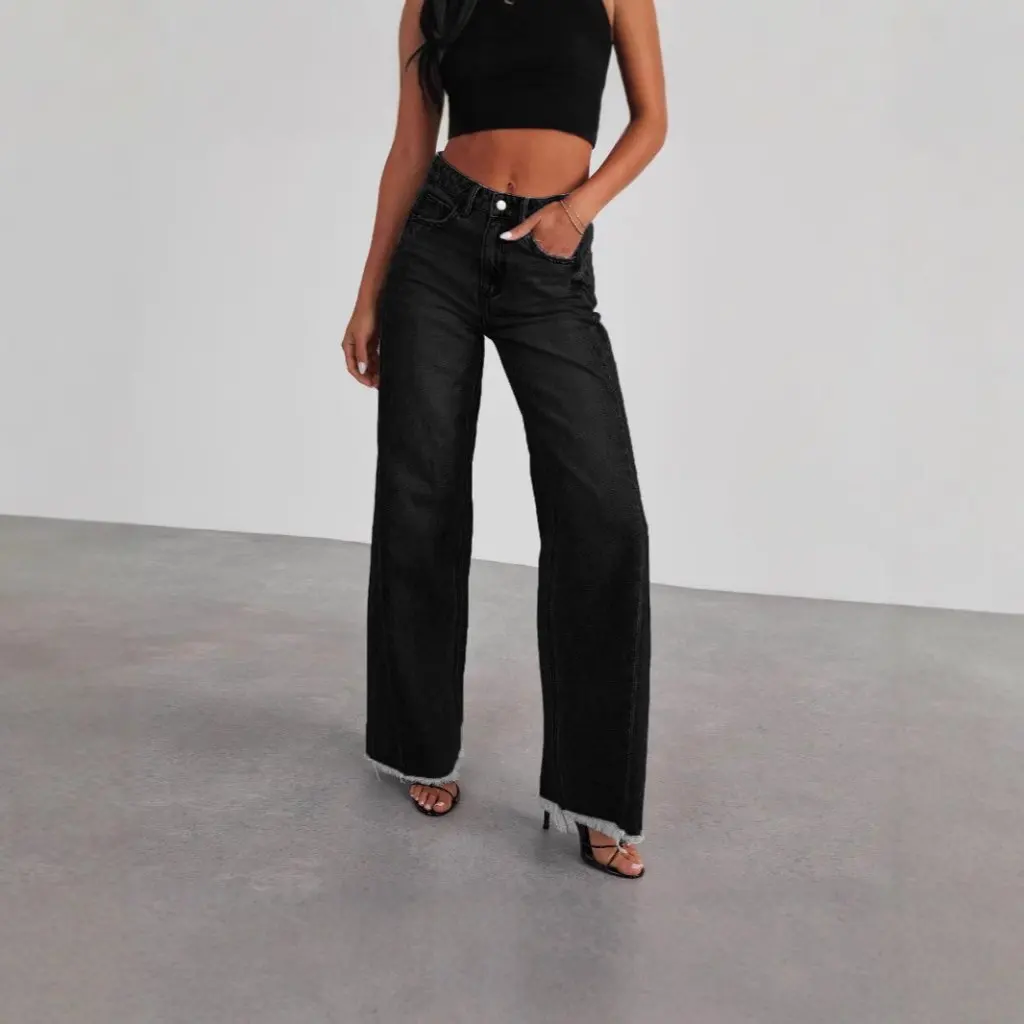 

Women's Washed Loose Casual Straight Jeans Wide Leg Pants New Trendy Fashion from