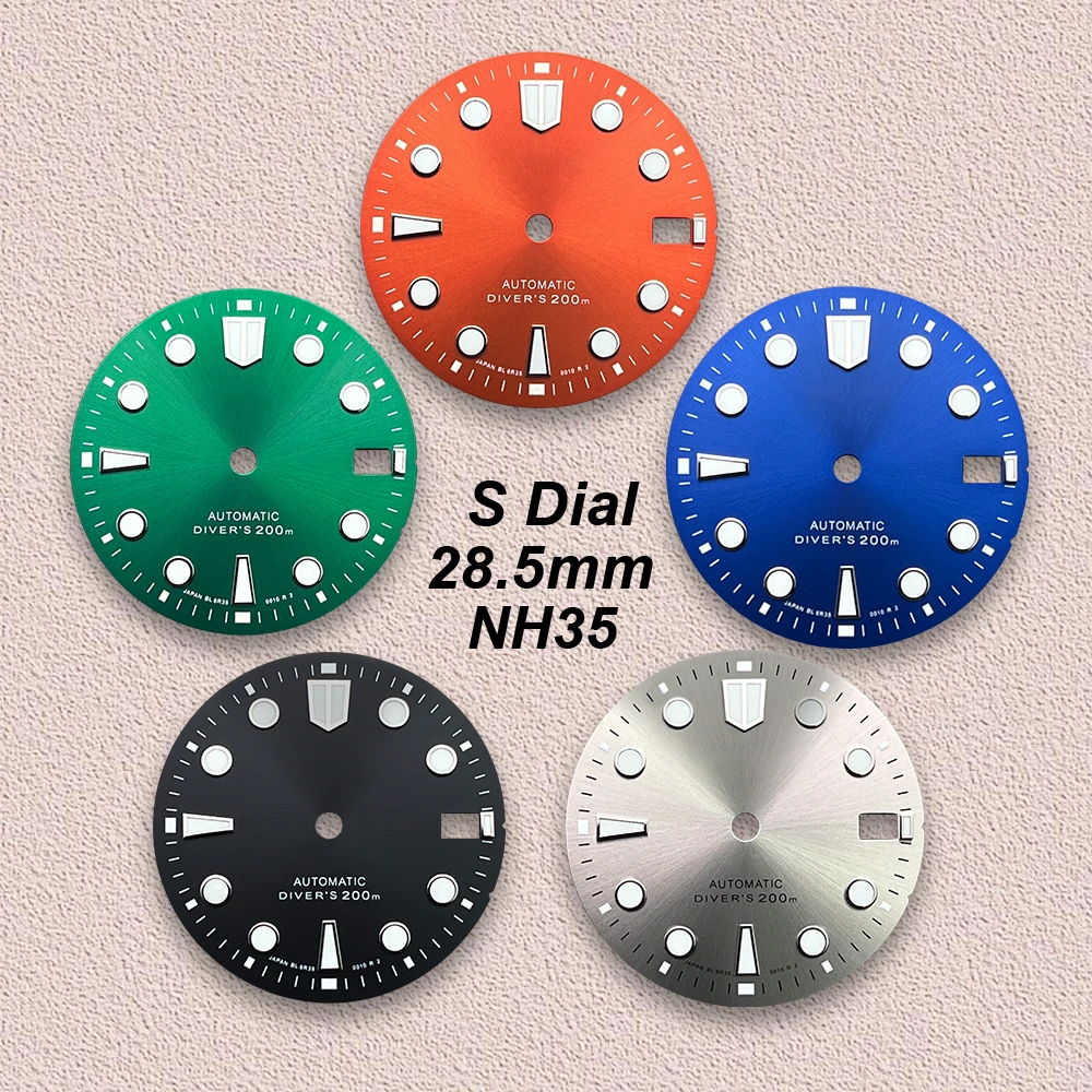 28.5mm NH35 Sunray S Dial Suitable For NH35/NH36/4R/7S Automatic Movement  C3 Green Luminous High Quality Watch Parts