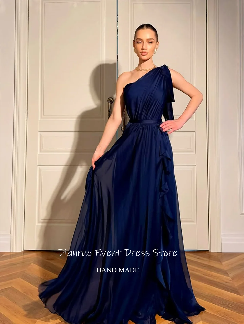 Dianruo, женственное вечернее платье трапециевидной формы с рюшами, длинные вечерние платья на одно плечо, шифоновые платья без рукавов для женщин, 2025 по индивидуальному заказу