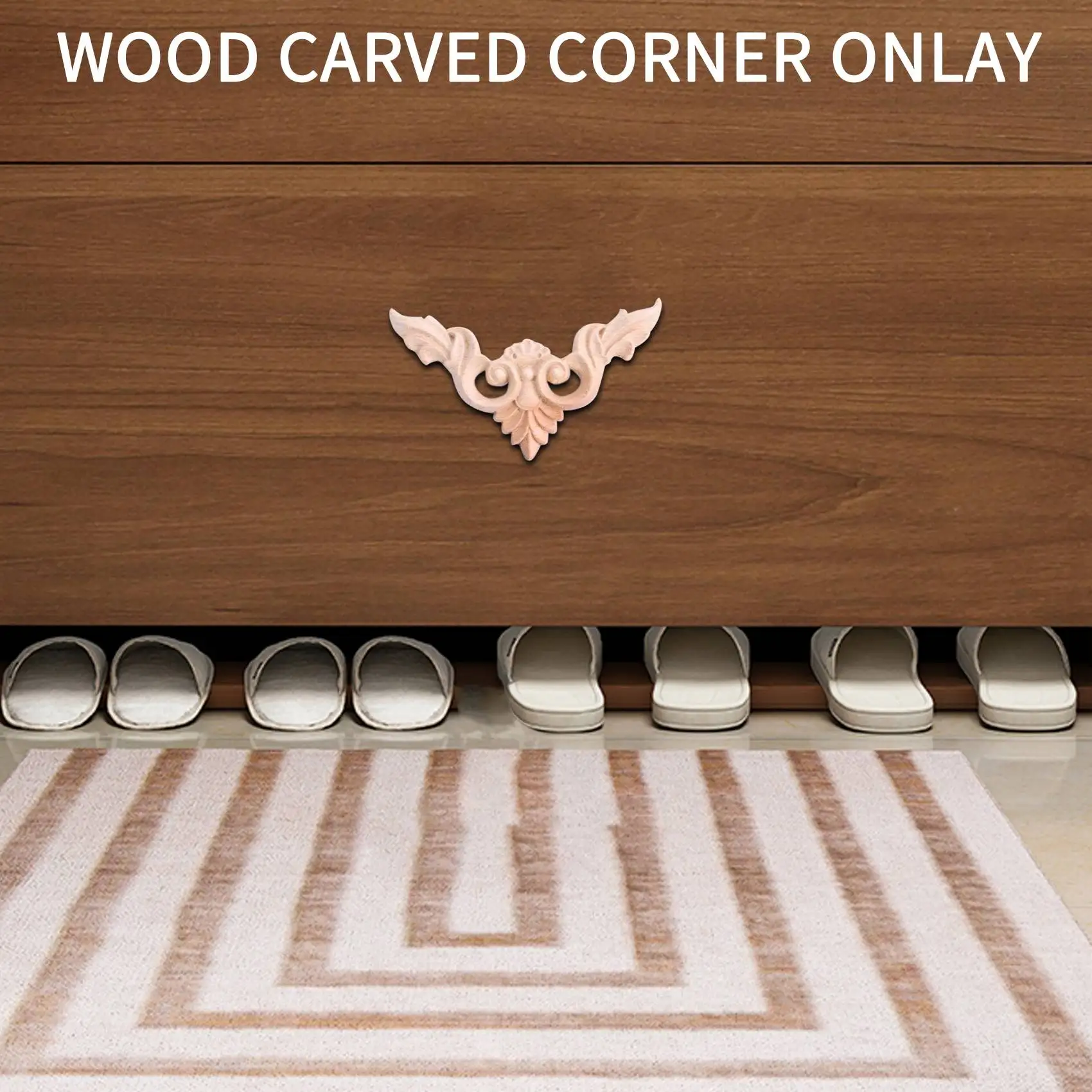4pcs 8*8cm Wood Carved Corner Onlay Furniture Home Decorations Unpainted Applique &LICG