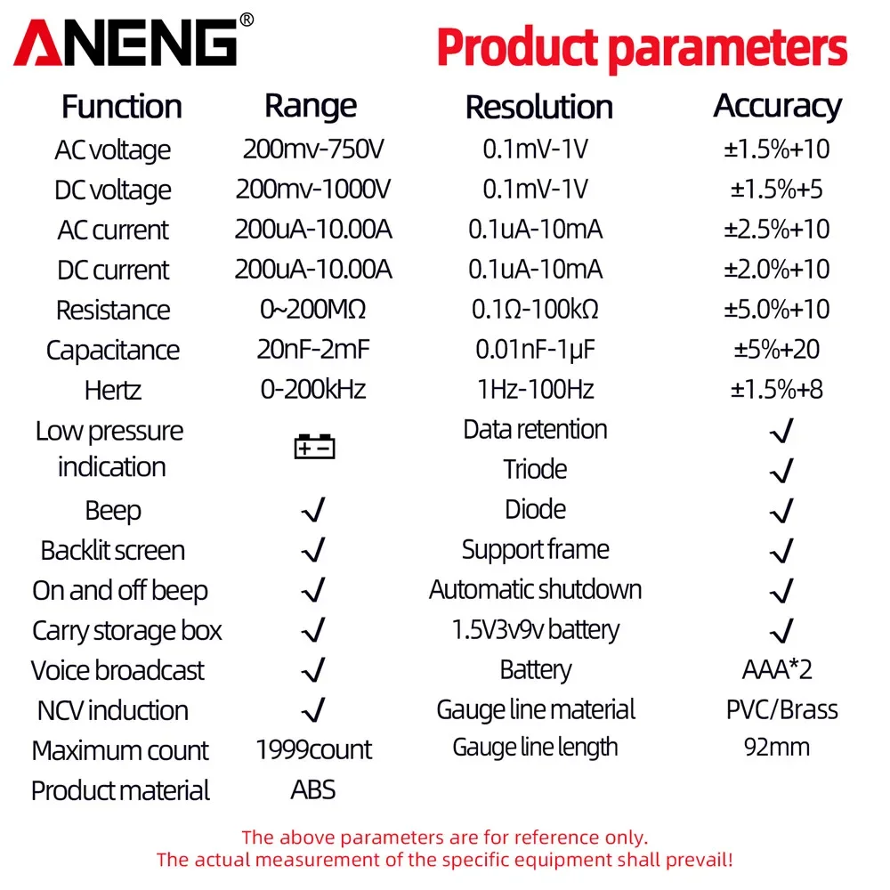 ANENG SZ08+ Digital Professional Multimeter Voice Broadcast AC/DC Current Tester Multimetro Hz hFE Ohm Tool for Electrician