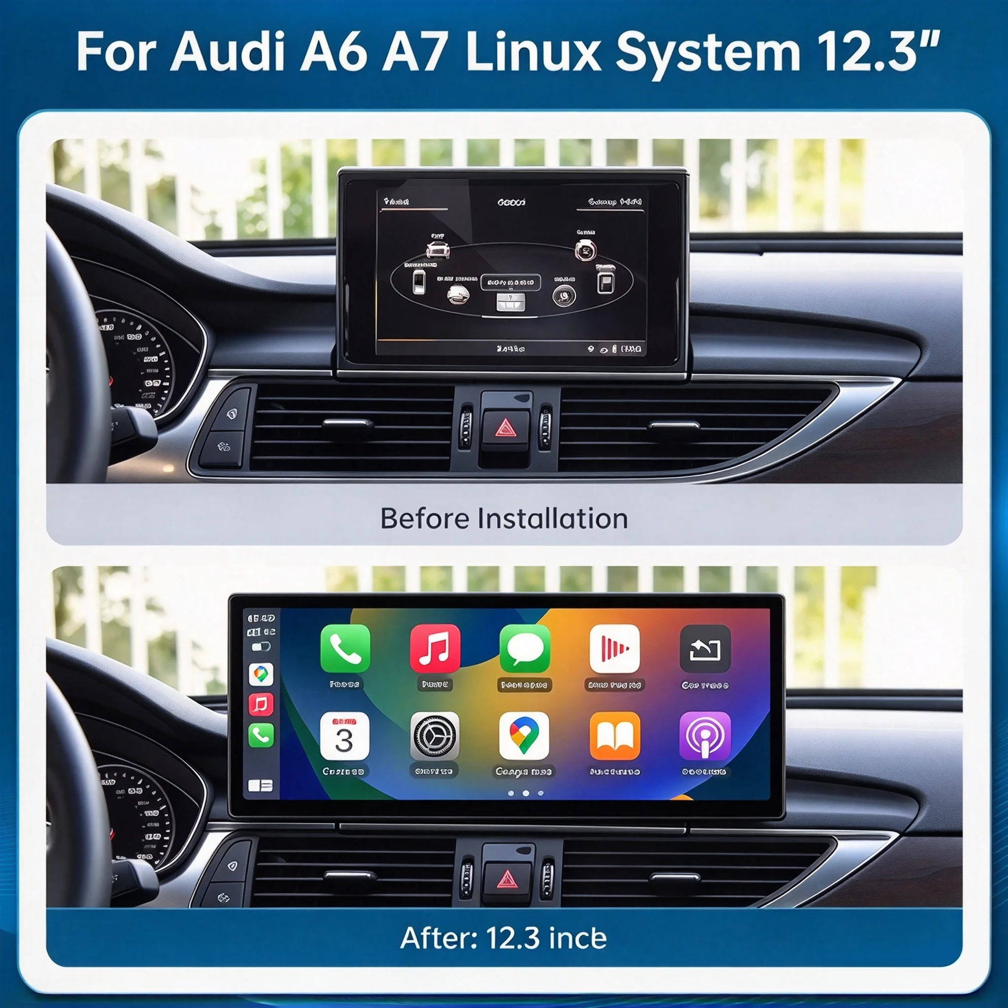 Top 12.3'' Linux Touch Screen Car Multimedia Display For Audi A6 A7 2011-2018 Wireless CarPlay Android Auto Airplay Autolink