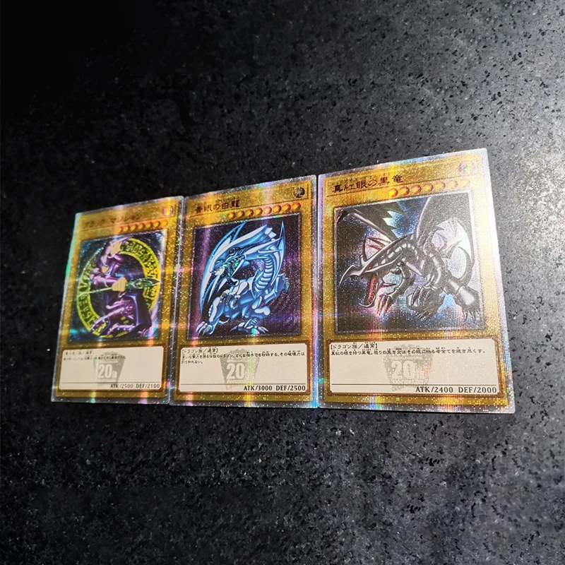 3Pcs/set Anime Yu-Gi-Oh! Diy Self-Control Ocg Blue-Eyes White Dragon Red-Eyes Black Dragon Dark Magician Game Collection Cards