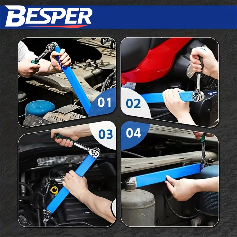 Universal Ratcheting Wrench Extension Bar Adjustable Double Head Extra Long Heavy Duty Tool For Mechanics And Car Repair