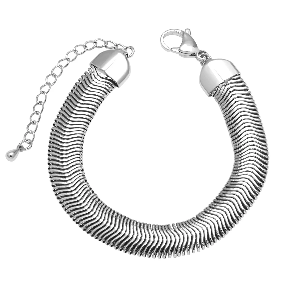 FLOLA DIY Gold Plated Bracelets for Jewelry Making Statement Gold Silver Color Wide Snake Chain Bracelets Wholesale brth77