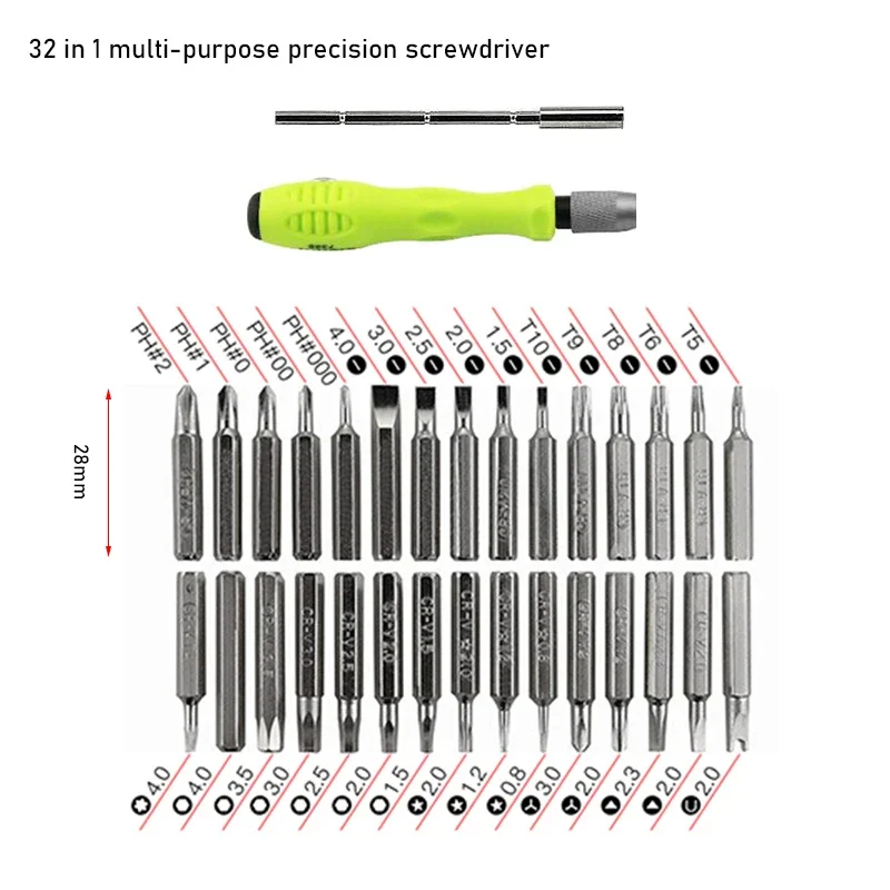 Weipu-Mini destornillador magnético de precisión, 32 en 1, juego de brocas, teléfono móvil, IPad, reparación de CameraTools, ranurado, Phillips, Torx, hexagonal, bricolaje