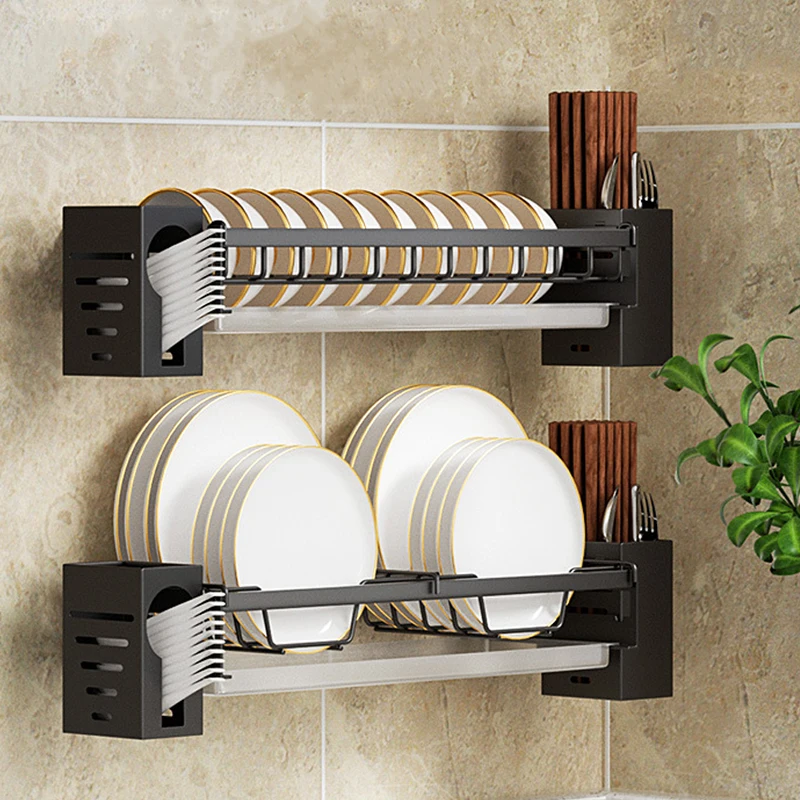 

Dish Rack Punch-free Kitchen Organizer Storage Drying Shelf Wall-mounted Multifunction Drain Chopsticks Spoon Tableware Holder