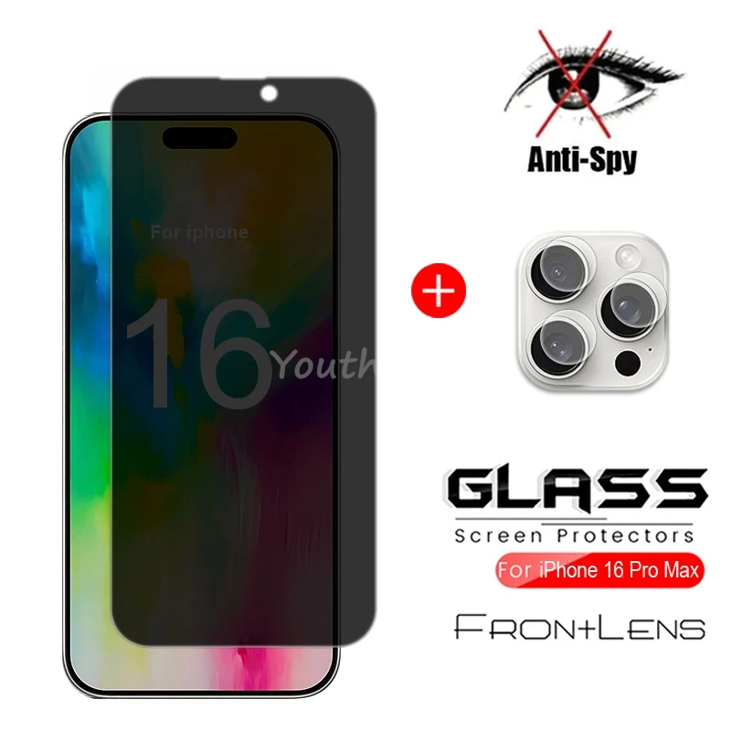 

Privacy Screen Glass For iPhone 16 Pro Max Glass Anti-Spy Screen Protector For iPhone 16 Pro Max Tempered Glass Lens Protector