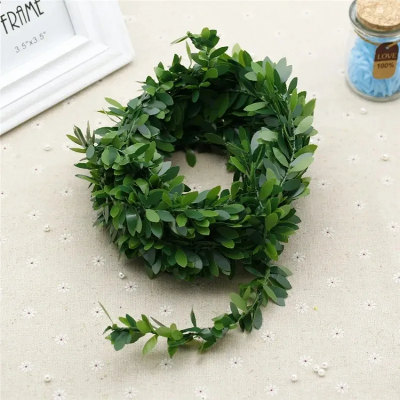 New 1 M Artificial Silk Wreath Green Leaf Iron Wire Artificial Flower Vine In Rattan For The Car Decoration DIY Wedding flower