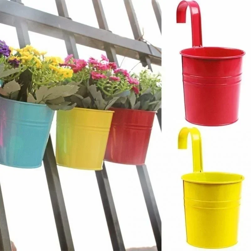 1 Pcs Wall Mount Flower Pot Hook Iron Bucket Hanging Planter Pail Plant Holder With Nails Balcony Patio Garden Home Ornament