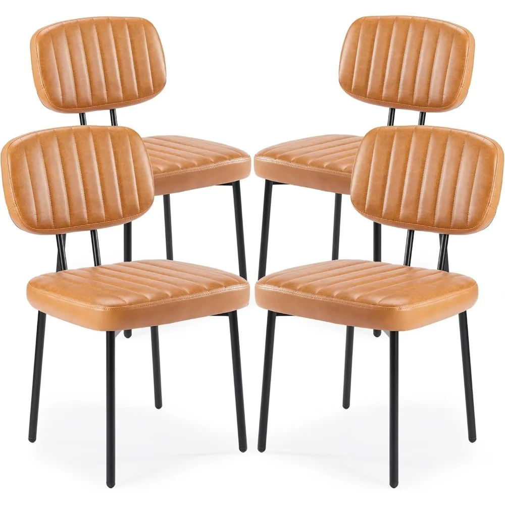 

Dining Chairs Set of 4, Upholstered Mid Century Modern Kitchen Dining Accent Chairs with Faux Leather Cushion Seat & Metal Legs