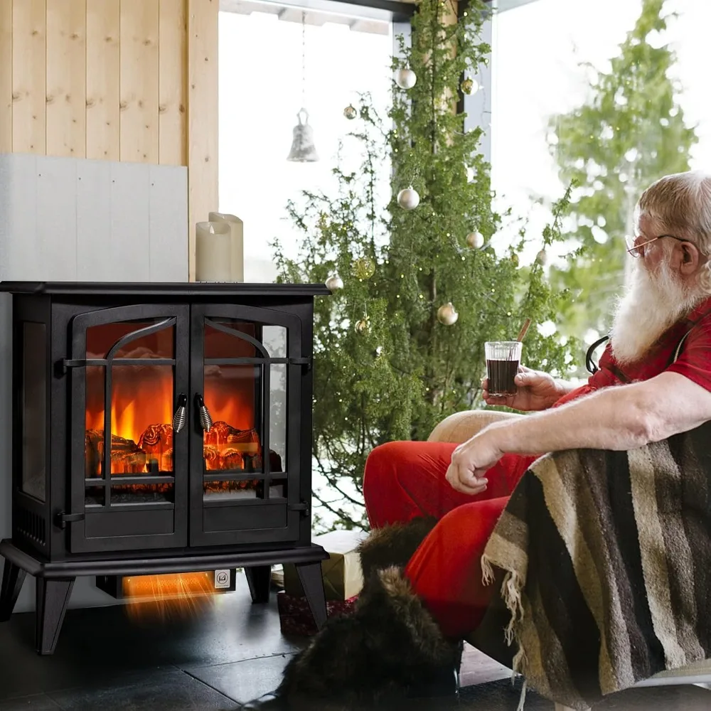 25 Inches Electric Fireplace Stove, 1400 W Freestanding Fireplace Heater, Indoor Electric Stove Heater W/Realistic Danc