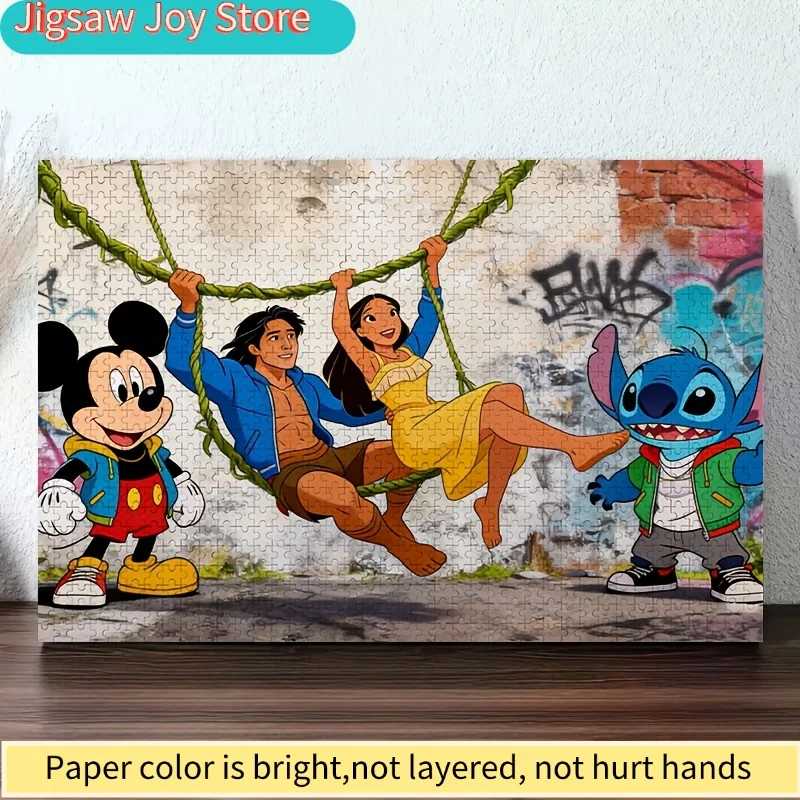 1000 elementów Puzzle Disney Mickey & Stitch, odpowiednie dla dorosłych - Trudne, anime, do powieszenia na ścianę, ikoniczne uszy Myszki Miki i Stitch, / Br