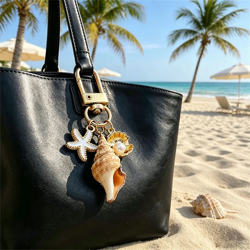 Women Bohemia Starfish Conch Keyrings Pearl Shell Pendant Exquisite Bag Key Ring Ornaments Seaside Style Charm Gifts