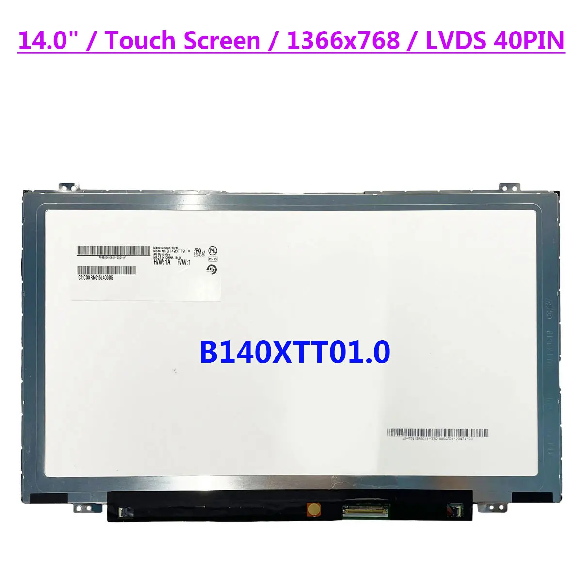 

14.0" B140XTT01.0 HD WXGA 1366x768 Laptop LCD Touch Screen 40pins Display Panel Replacement