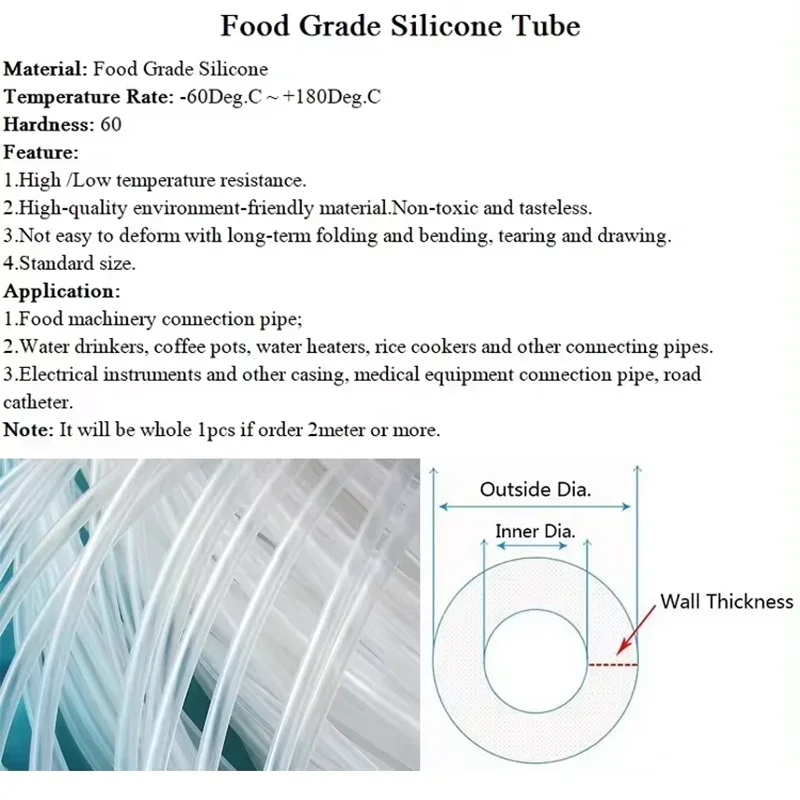 1 Meter ID 0.5 1 2 3 4 5 6 7 8 9 10 mm Silicone Tube Flexible Rubber Hose Food Grade Soft Drink Pipe Water Connector