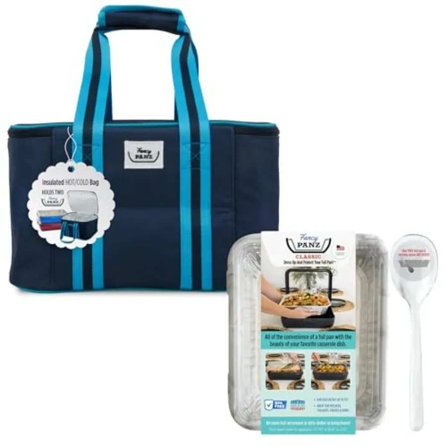 

Изолированная сумка-переноска темно-синего цвета + мраморная классика, сделанная в США, переноска-кастрюля из фольги, дорожная переноска-переноска с одноразовым алюминиевым покрытием