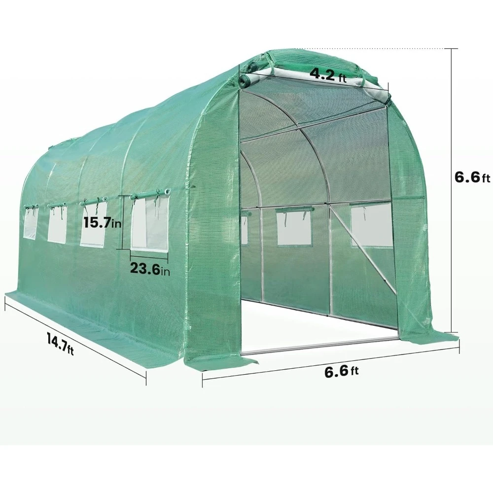 Walk-in Greenhouse Heavy Duty Galvanized Steel Frame 2 Zippered Screen Doors 8 Screen Windows Garden Plant Hot Green House