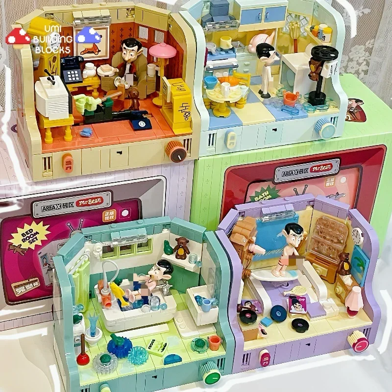Anime mr. Bean House Szene Serie Baustein Kreativität klassische Häuser Modell Ziegel Dekoration Puzzle Spielzeug für Weihnachts geschenke