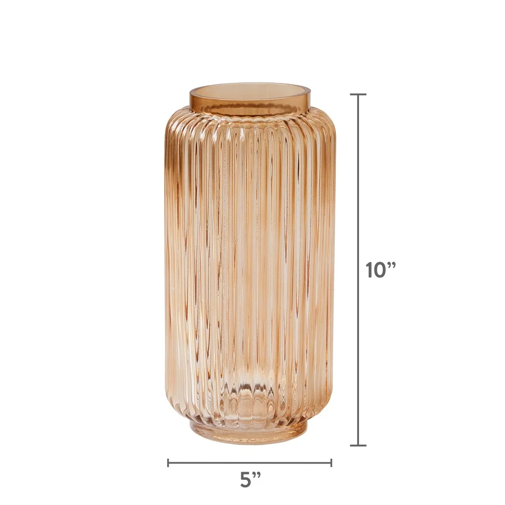 Ribbed Glass Cylinder Vase – 10" Decorative Floral Holder 5
