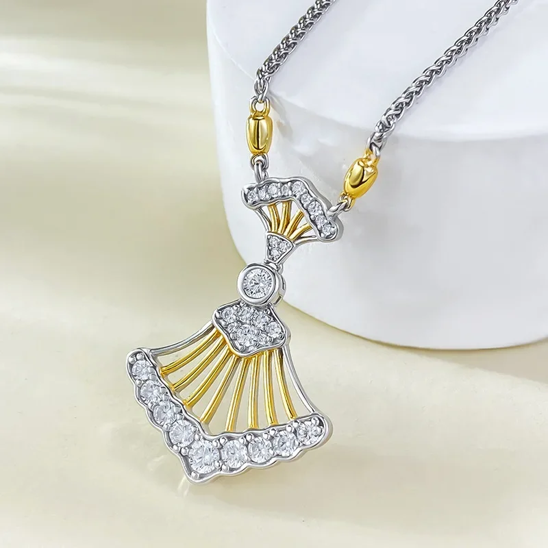 

2024 S925 Silver Plated Gold Fan Necklace Pendant Fashion Versatile Single Item Wedding Jewelry