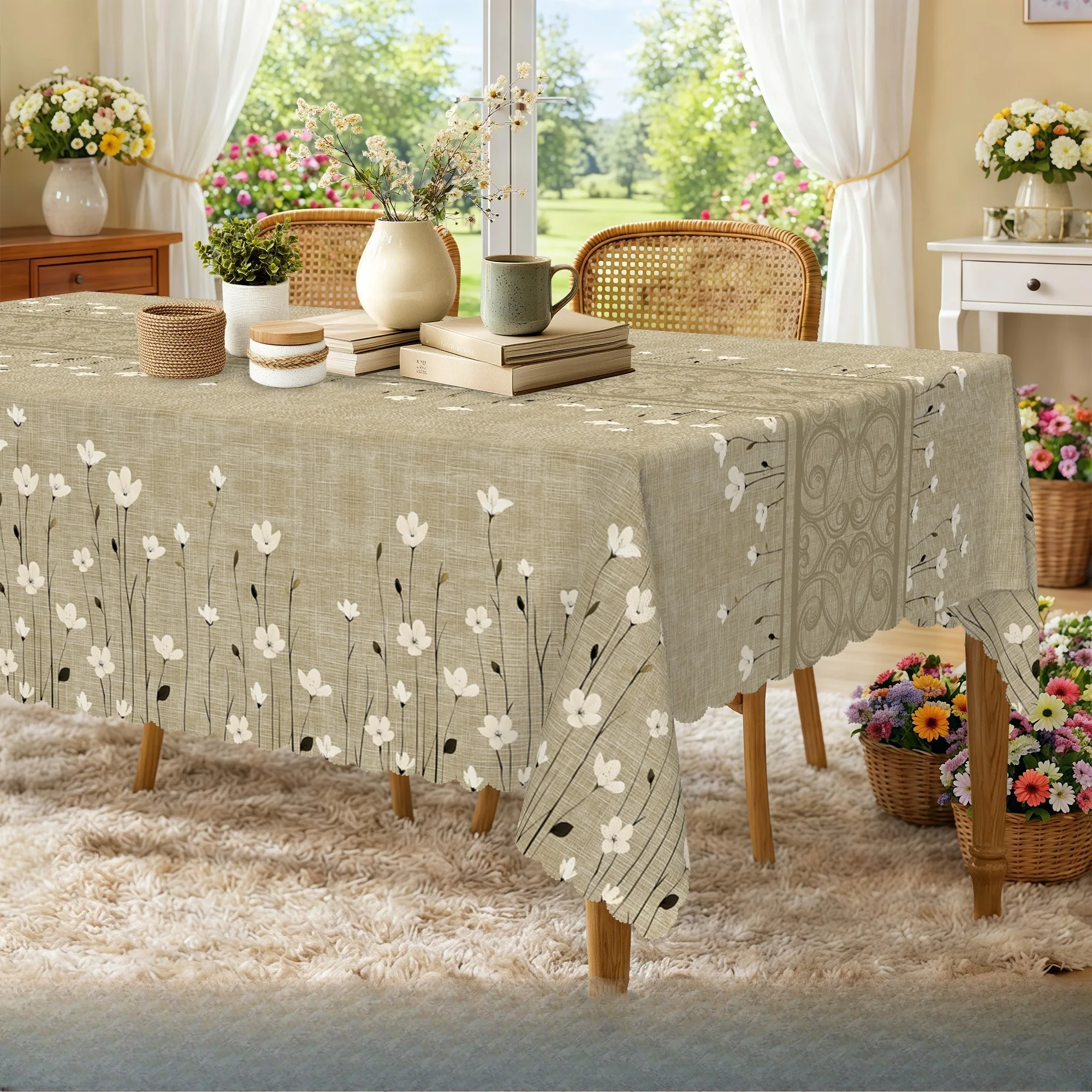 Simple Nordic and Japanese-Korean style tablecloths with lace edges. Suitable for home kitchens.