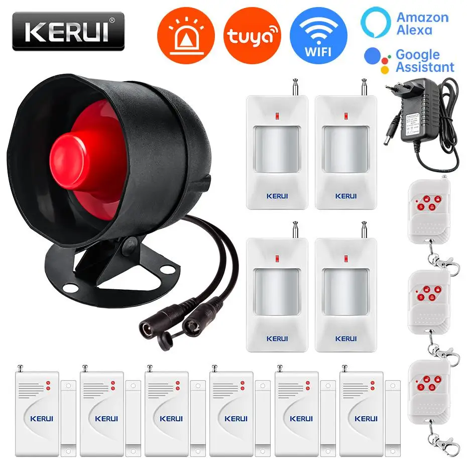 kerui sistema de alarme sirene 110db tuya wi fi alto falante seguranca domestica contra roubo porta de movimento sensor do windows para casa 01