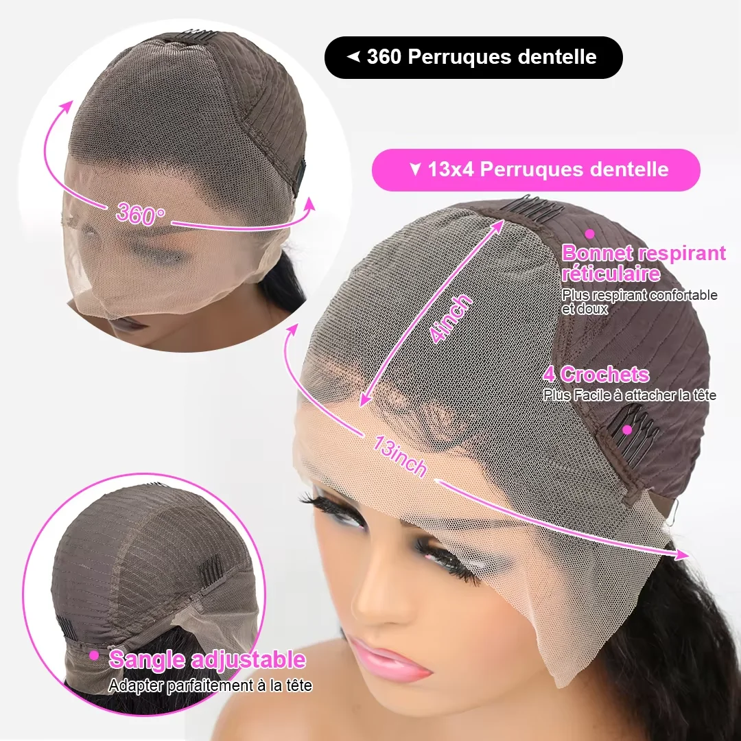 شعر مستعار مموج بالماء للنساء برازيلي ، موجة عميقة ، دانتيل أمامي عالي الدقة ، مجعد ، منتوف مسبقًا