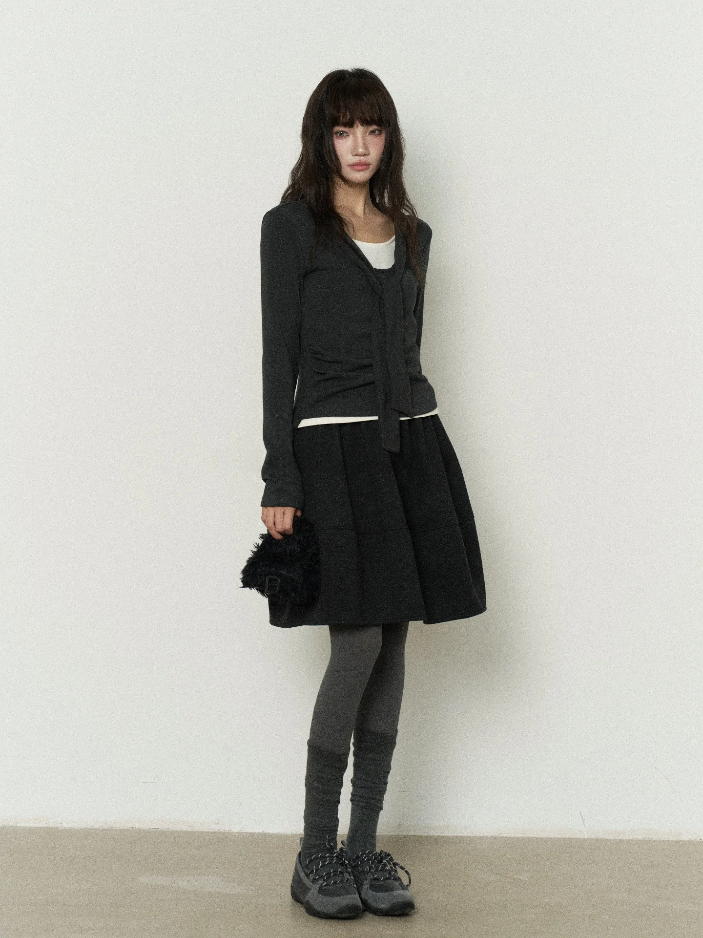 

Floral 7 Knitted Top Women's Casual Inner Wear Tie-Belted Fake Two-Piece Warm Cotton Long Sve round Ne Daily Faion