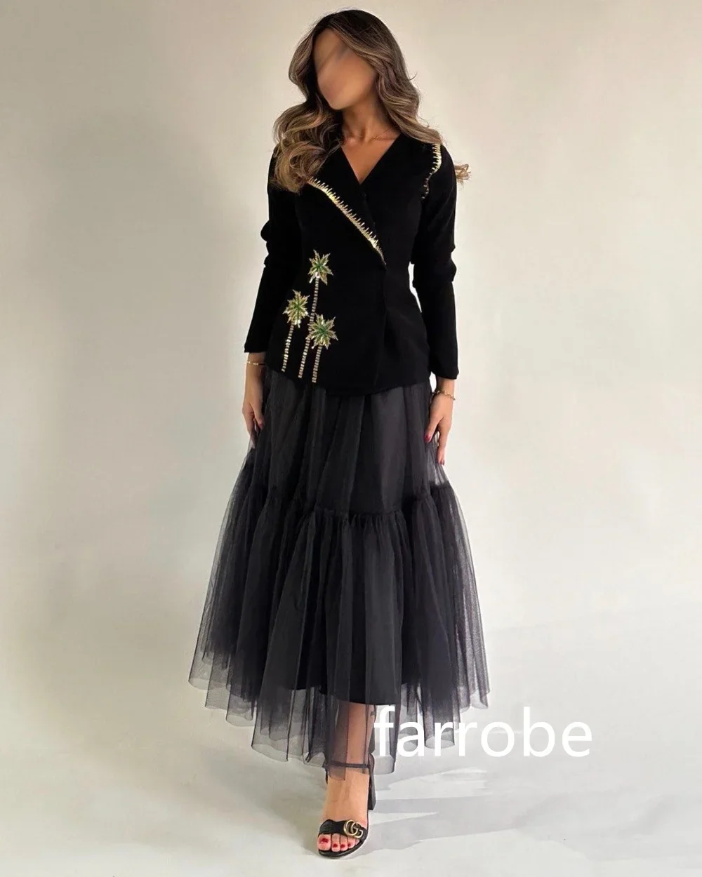 Customized High Quality Jersey Pleat A-line Flower V-neck Midi Dresses Evening Dresses Classic Exquisite Modern Style Pastrol Un