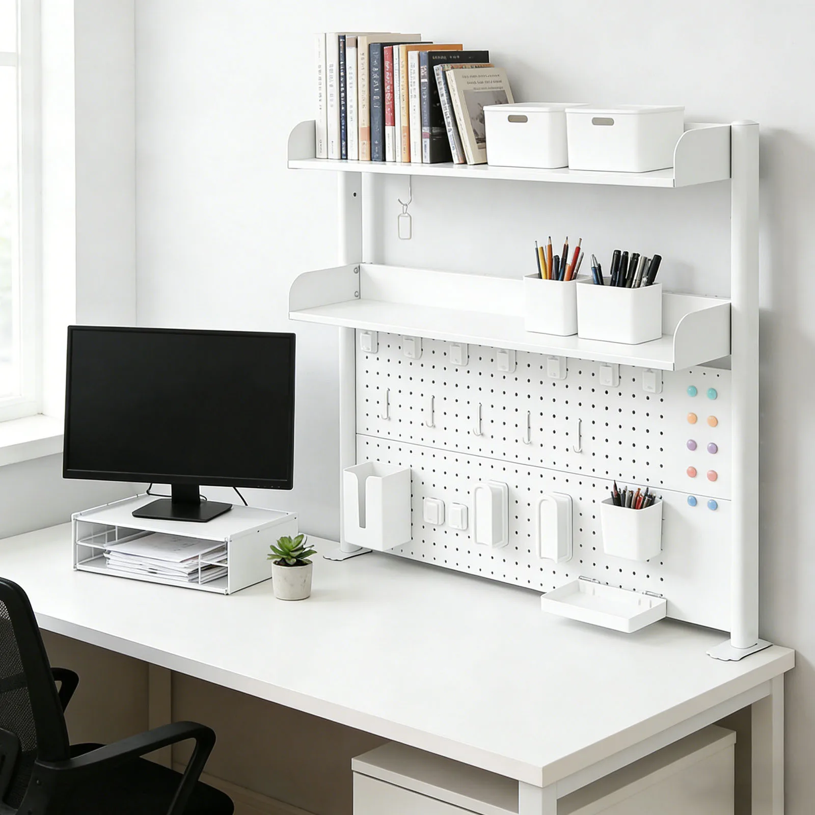 3 Levels Clamping Desk Socket Rack，Bookshelf Desk Accessories Organizer,  for Office, Gaming, Home, Modular Hanging (100x95cm)