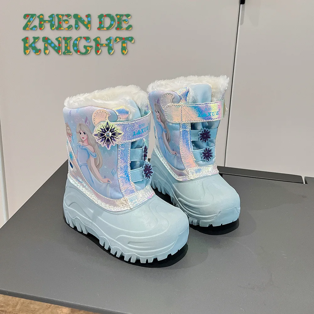 

Girls' Mid-Calf Thick Plush Snow Boots 2025 Cartoon Princess Waterproof Non-Slip Winter Snow Boots