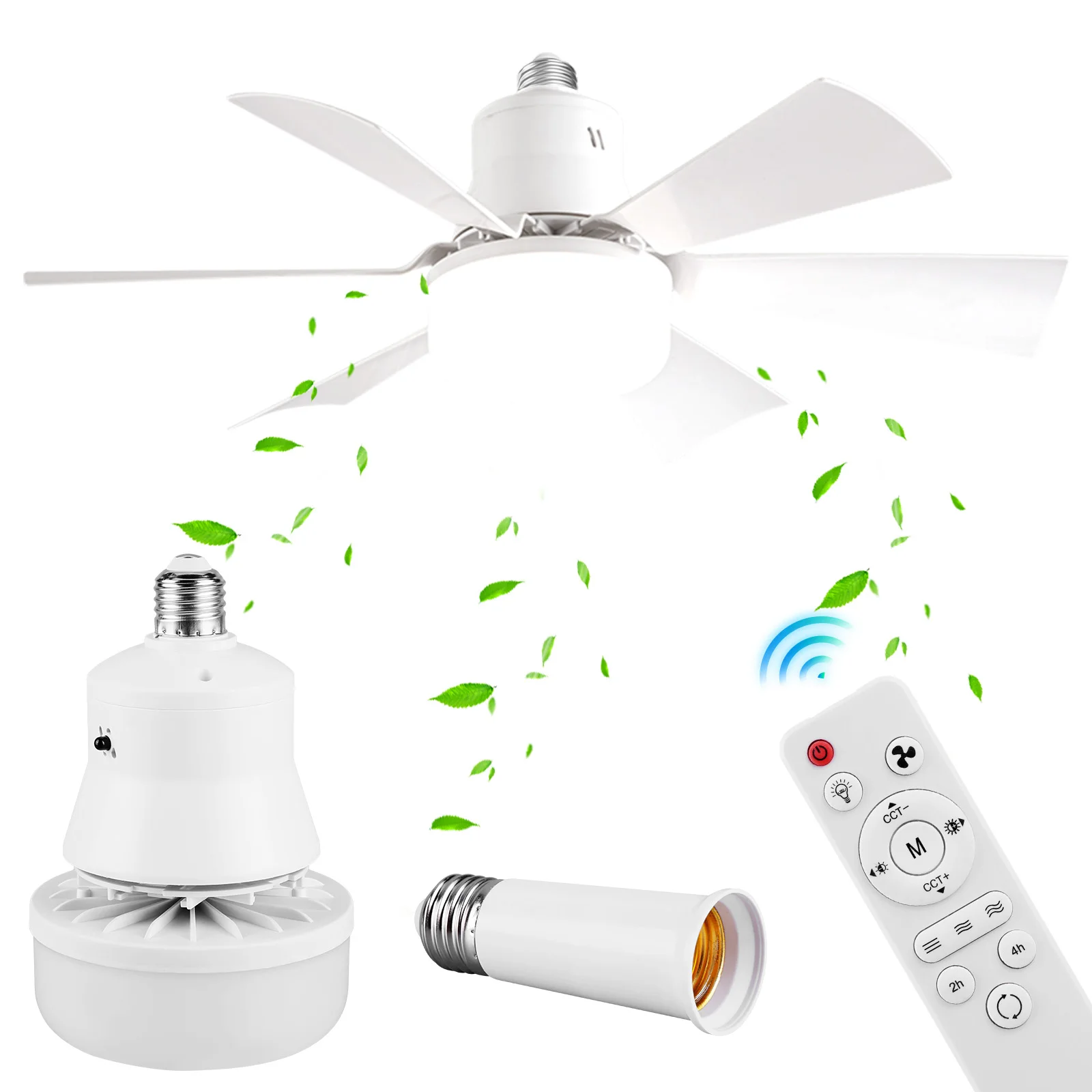 

Socket Fan Light with Remote Screw in Ceiling Fan in Light Socket with Extender & 6 Blades for Bedroom Kitchen Living Room