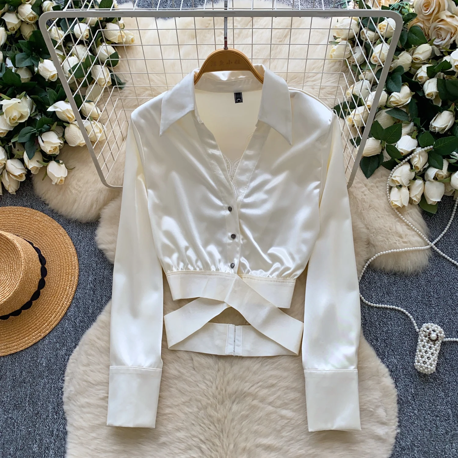 

Elegant Sexy hollow out Criss-Cross long sleeve Top Women Korean Fashion hotsweet High Street Autumn Clothing