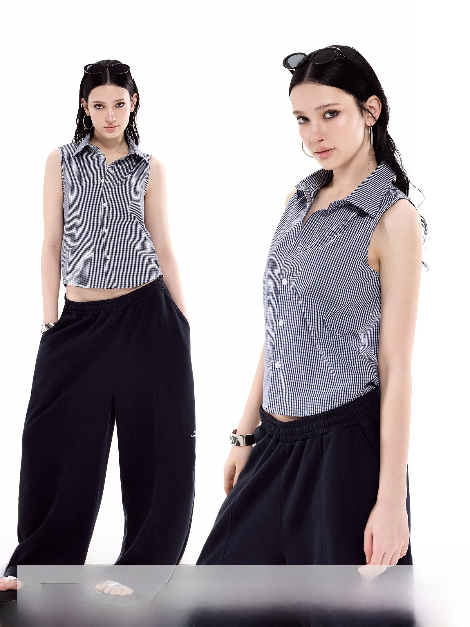 

Ich Mode Women's Cotton Shirt Short Sleeve Plaid Collar Vest Summer New Style Slim Fit Sleeveless Top Casual Style