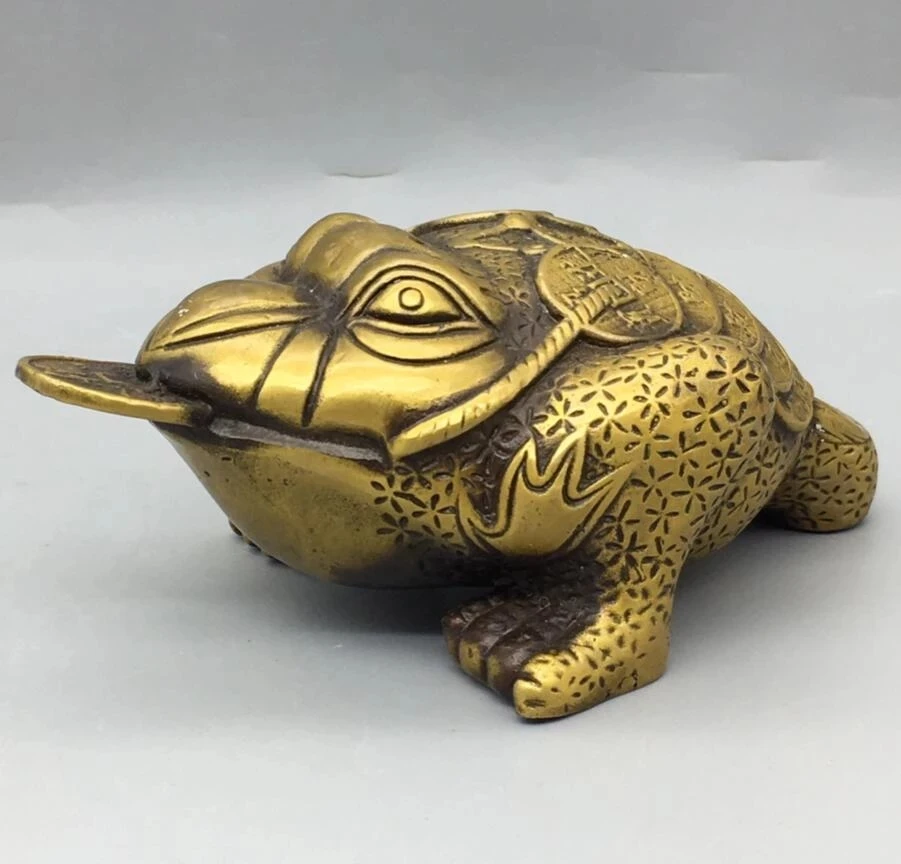 China brass three foot gold toad wealth crafts statue