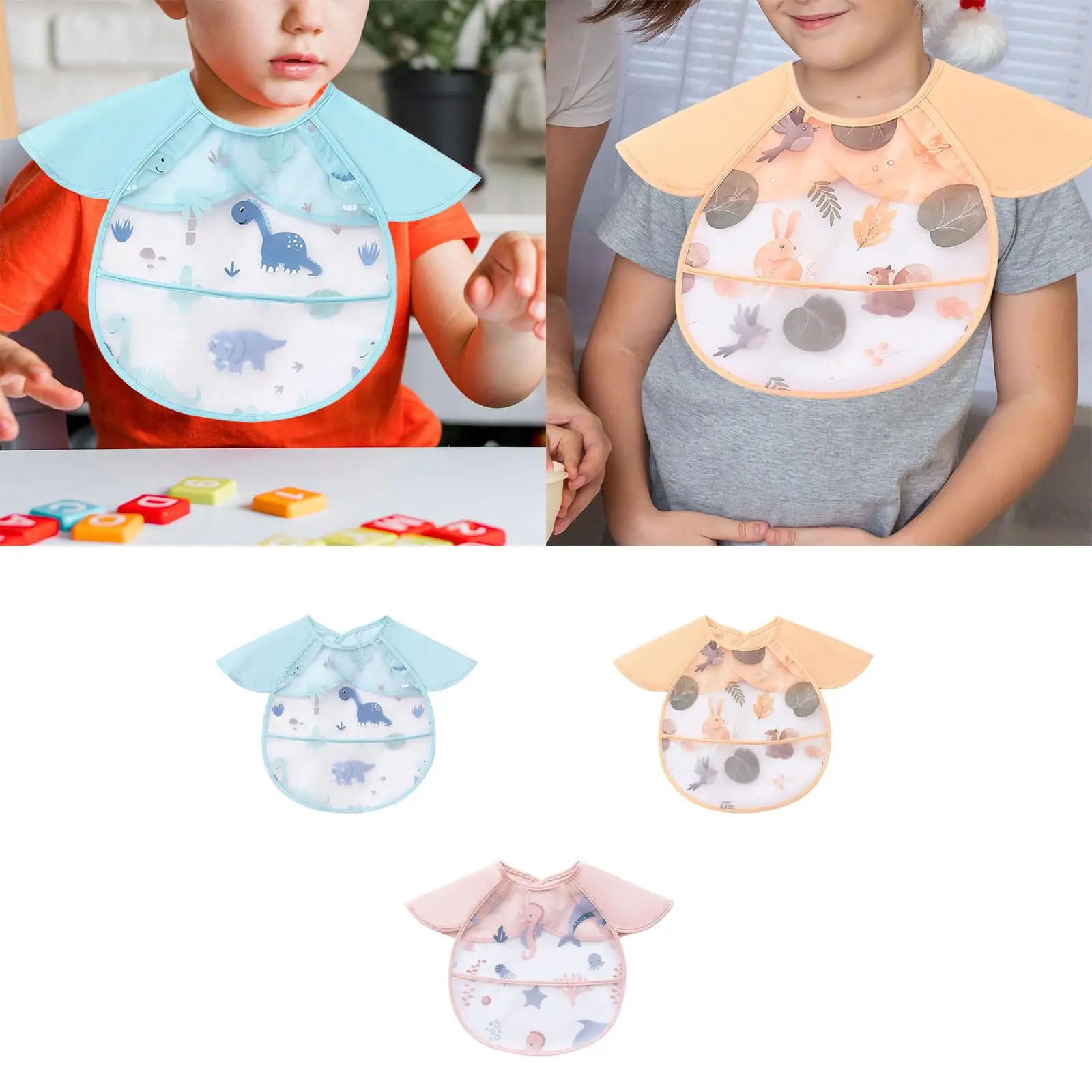 Baby Smock Bib, Washable Oil Resistant Bib for 6-36 Months for Feeding,