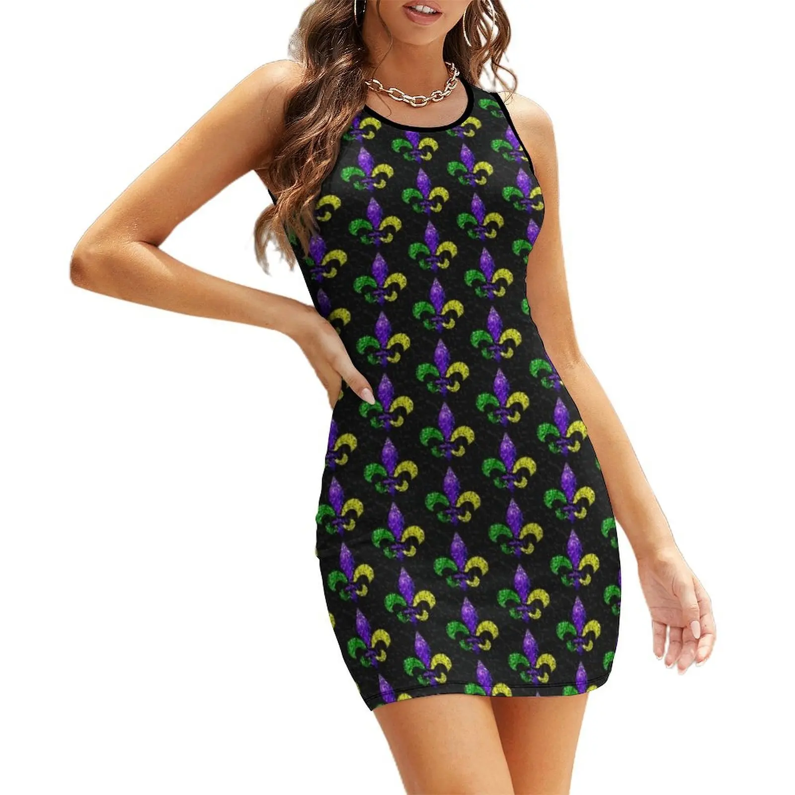 

Mardi Gras Fleur-de-lis Sleeveless Sundress Woman clothing dress women summer 2025 dress for women 2025
