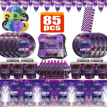 ใหม่เกมยิง Party Supplies Fortniton วันเกิดตกแต่งบอลลูนผู้ผลิตเสียงทิ้งบนโต๊ะอาหารผ้าปูโต๊ะถ้วยของขวัญ