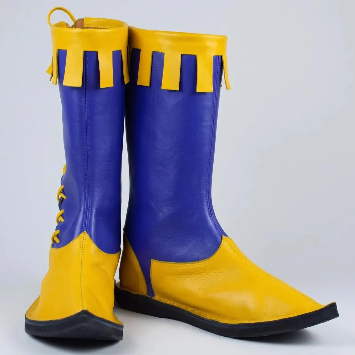 Men Vintage Circus Color Blocking Boots Renaissance Pirate Knight Cosplay Shoes Halloween Carnival Historical Leather Bootes New
