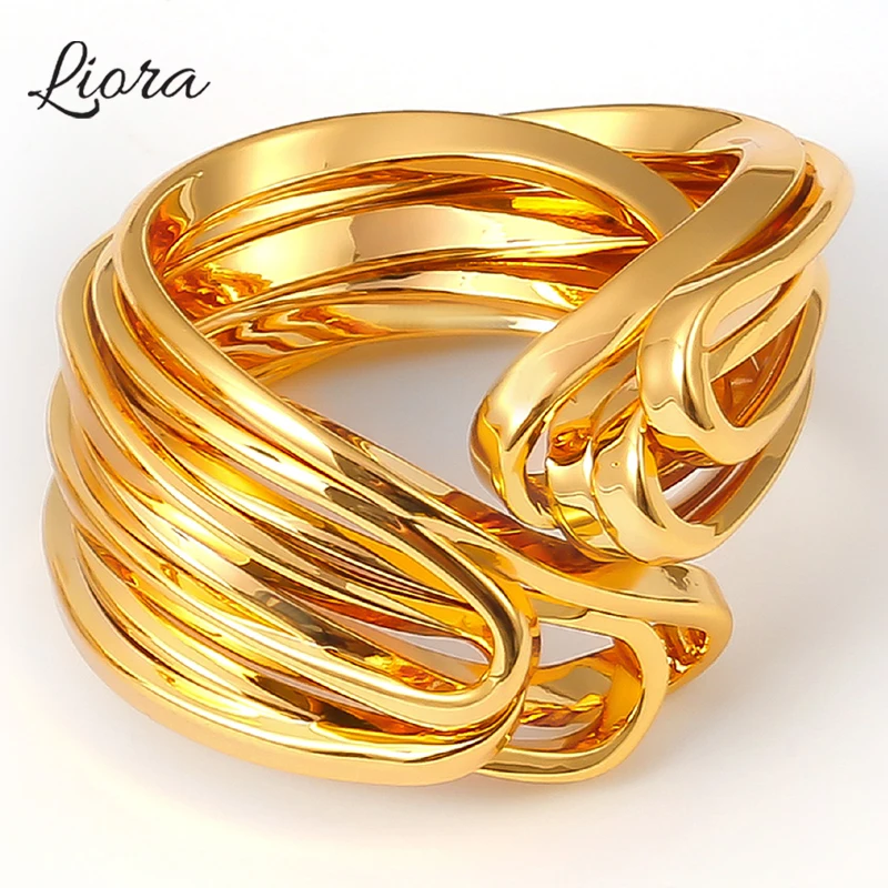 Liora Trendy Copper Multiple Layer Statement Rings For Women Metal Charm Couple Rings Fashion Waterproof Jewelry Gifts