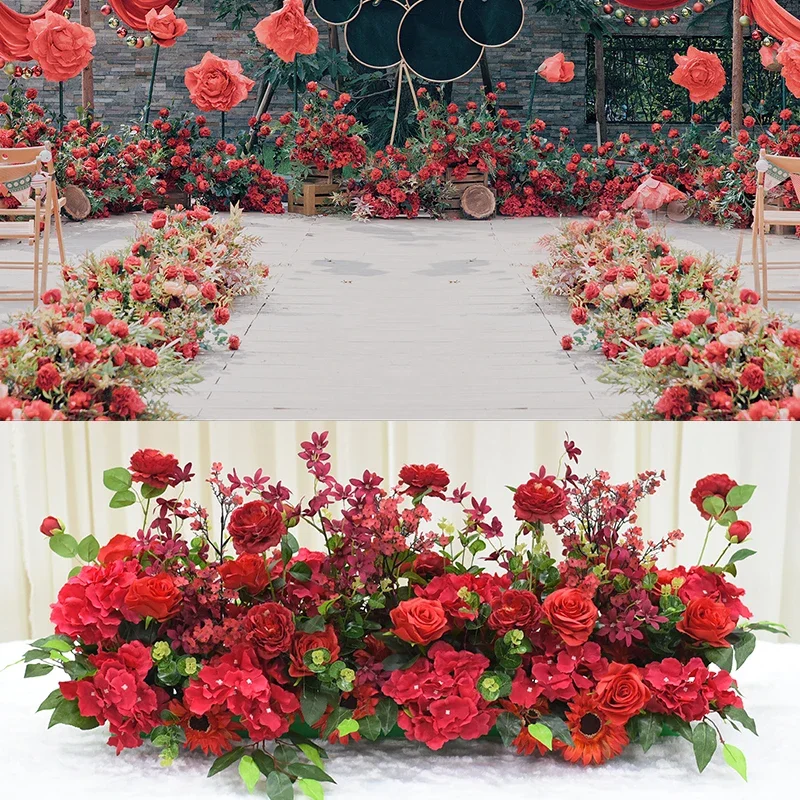 Wedding Hybrid Plant Arch Wall Support Customize Garden Decoration Artificial Silk Material Fake Flower Row Arrangement Decor