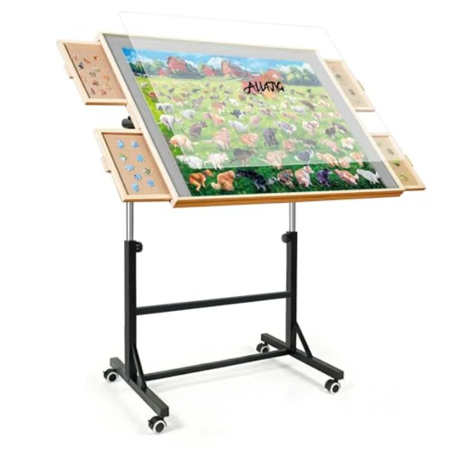 

1500 Pieces Puzzle Table with Legs and Wheels, 24.92"×33.58" Wooden Jigsaw Puzzle Table with 4 Drawers and Cover, Upgraded Stab